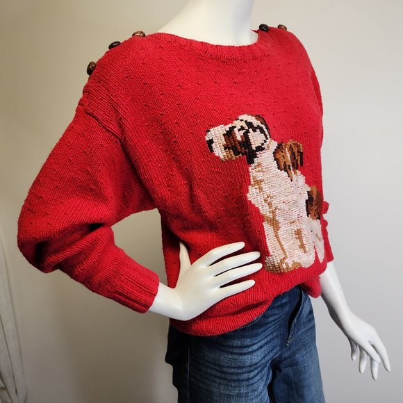Vtg 80s/90s Marisa Christina Hand Knit Dogs Novelty Sweater Womens M, Flawed - Picture 10 of 12